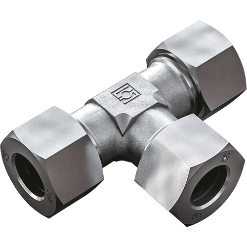 Tee fitting join together three metric tubes at 90 degrees. Standard versions connect three tubes of equal diameter, Tee reducer fitting can accommodate up to three different diameters.
